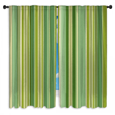 Green Stripes Window Curtains  Pattern Sheer & Room Darkening - 2 Panels