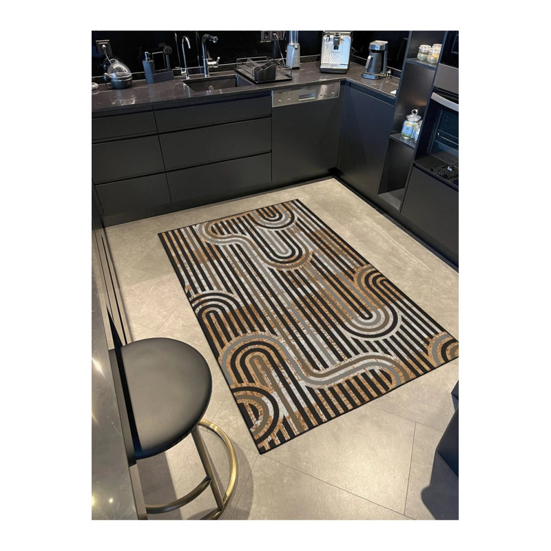 Base tissée à motif de vagues verticales et tapis lavable, Rectangle 2 pi 4 po x 4 pi