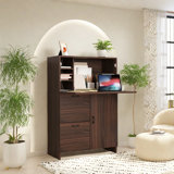 Fold Up Desk Cabinet With Storage Drawer And Shelves, Modern Bar Cabinet With Door
