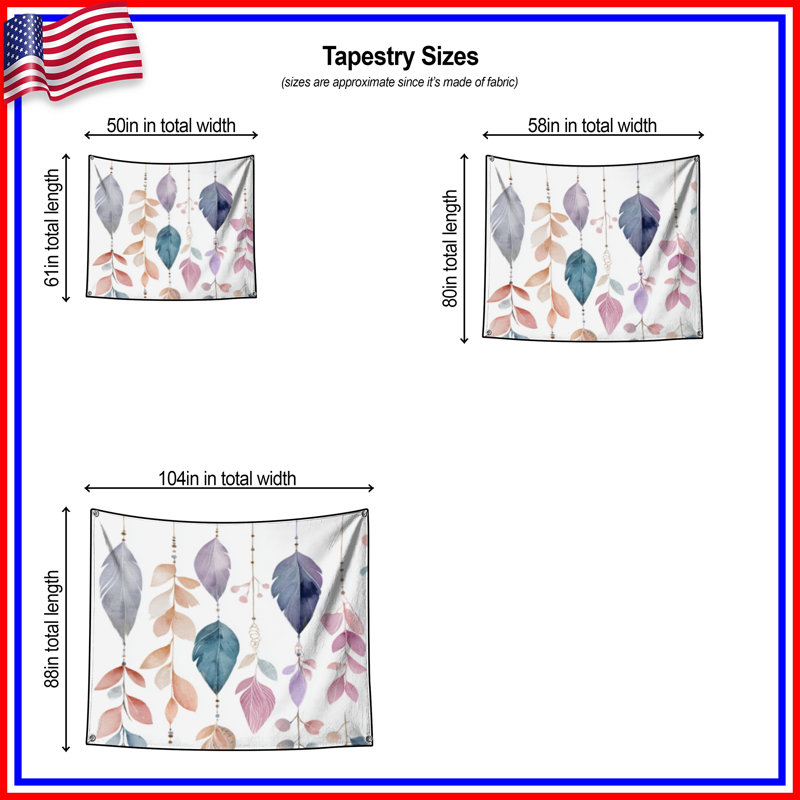 Hanging Watercolor Leaves Wall Tapestry - Leaves Wall Decor, H 68 po x l 80 po avec 4 œillets