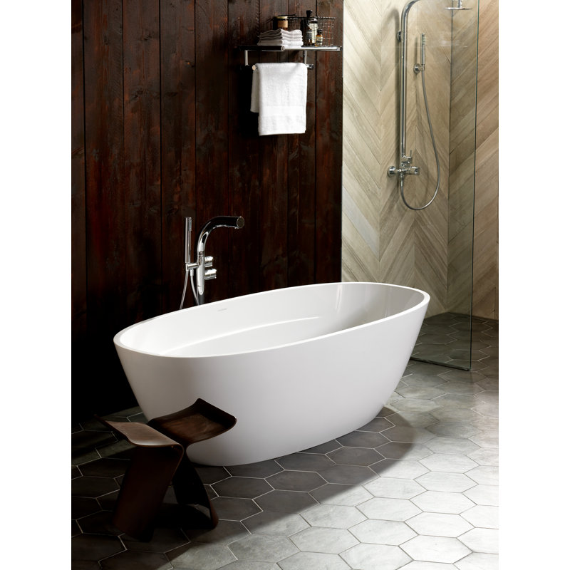 Terrassa 67" x 31-1/4" Freestanding Soaking Bathtub in Volcanic Limestone with Overflow Hole