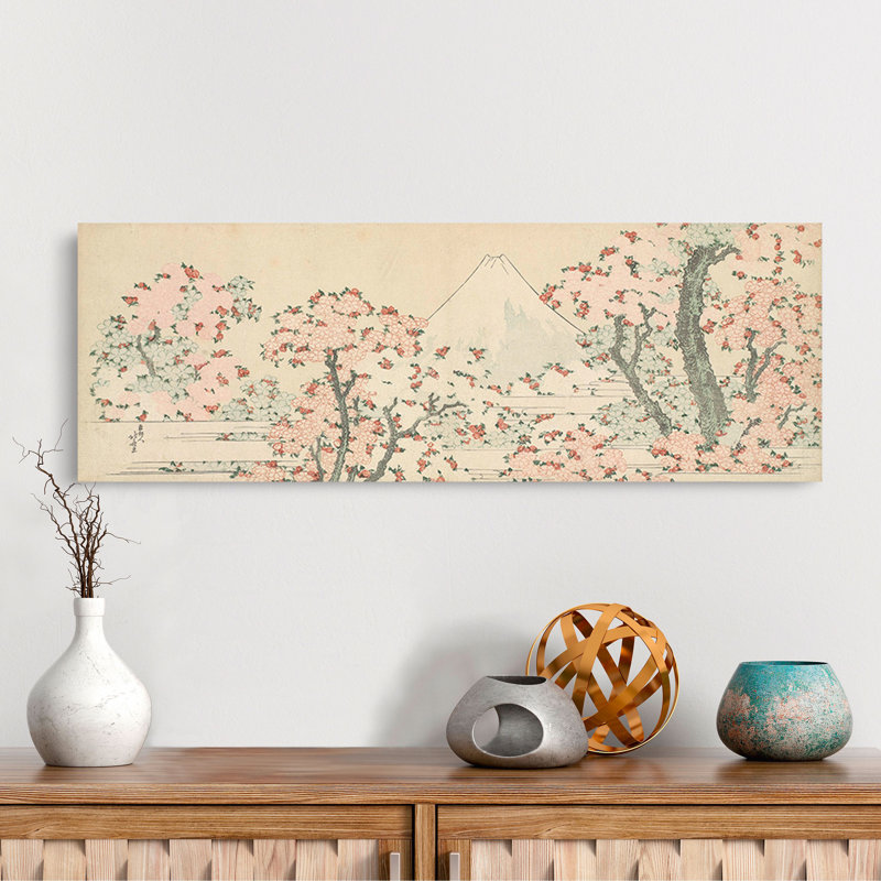 Mount Fuji With Cherry Trees In Bloom by Katsushika Hokusai - No Frame Print on Canvas, 40cm H x 120cm W x 4cm D