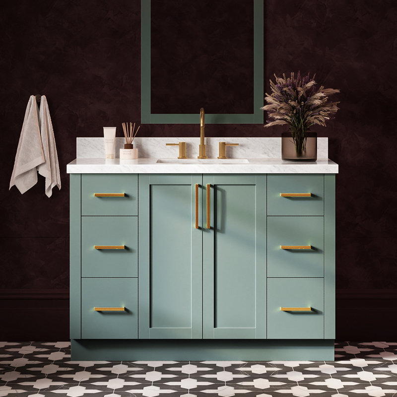   Kayleigh 49 Inch Single Rectangle Sink Bathroom Vanity with Carrara White Marble Countertop 1.5 Inch in Vintage Green