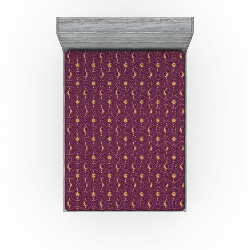 Drap-housse Ambesonne Boho soleil et lune nuit bohémienne prune et chameau, Drap-housse très grand californien