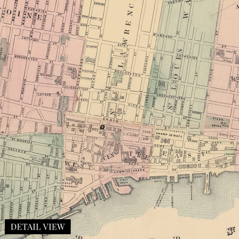 1863 Montréal, Québec, carte du Canada, H 36 po x l 24 po x P 0,01 po