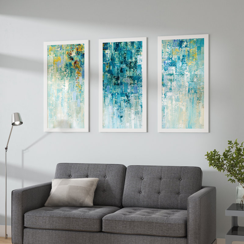« i love the rain », reproduction de peinture à l’acrylique à multiples images en bleu, L 52,5 po x H 33,5 po x P 1 po