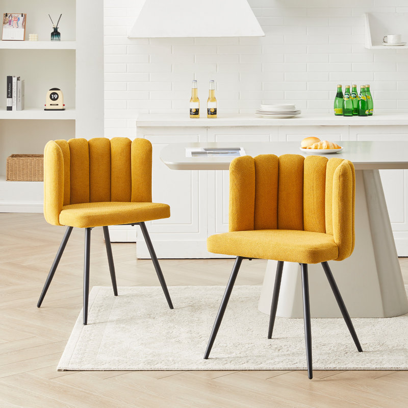 1Er Set Dining Chair,Fabric Lounge Chair, Yellow Fabric