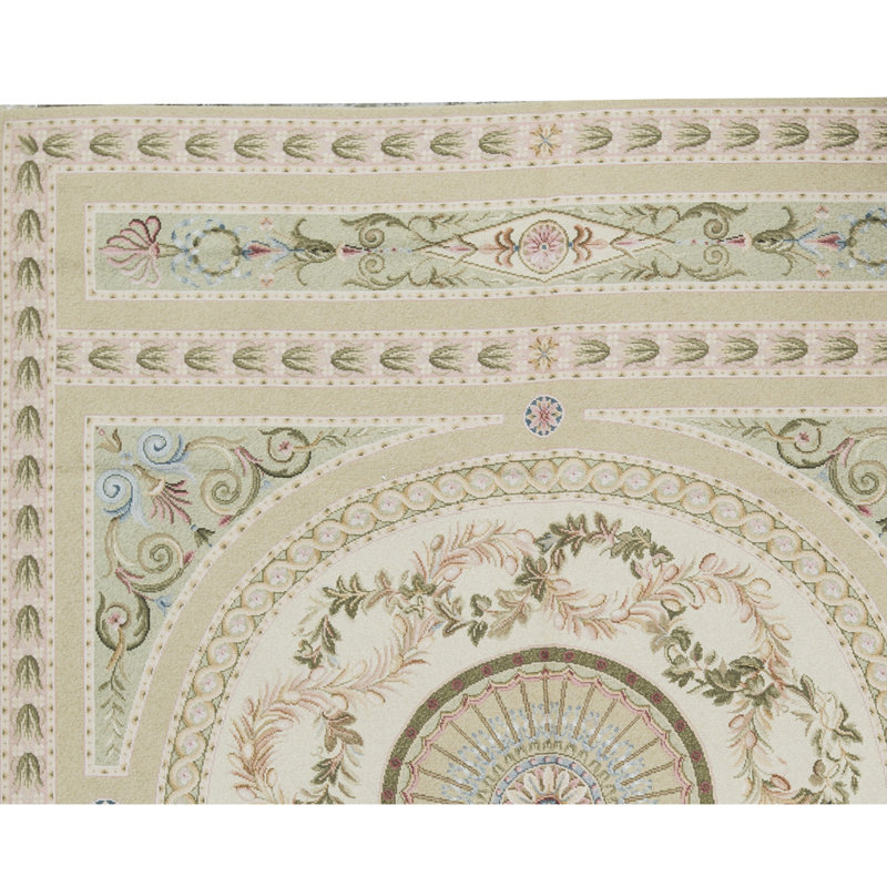 Hand-Knotted High-Quality Beige and Green Area Rug