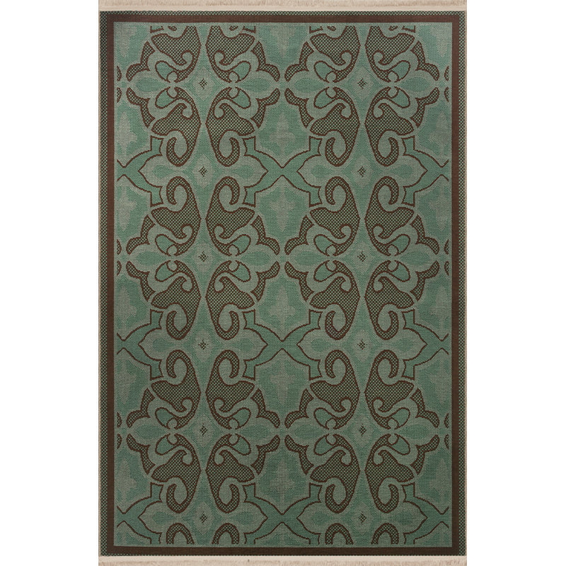Tapis décoratif vert à motif abstrait vert et brun, Tapis de couloir 3 pi 3,37 po x 6 pi 6,74 po