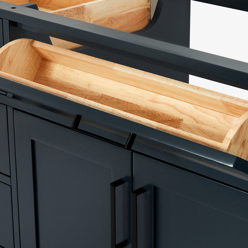 Hepburn 66'' Double Bathroom Vanity Base Only, Matte Black, Midnight Blue