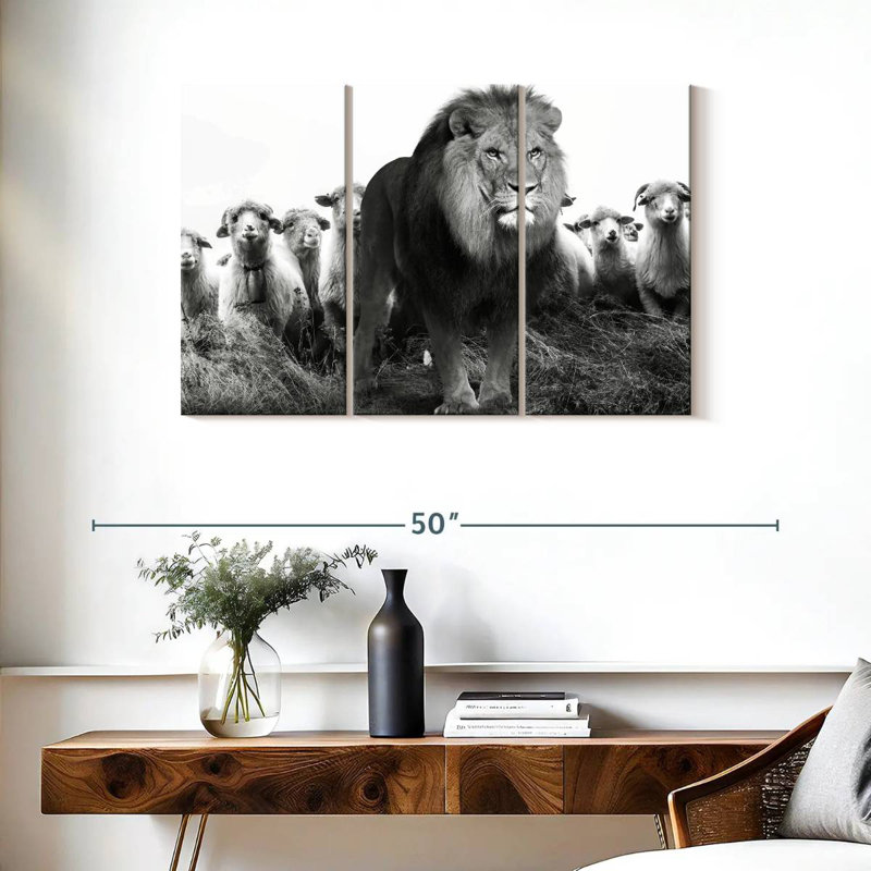 Brampt Lion Among Sheep, 24" H x 38" W