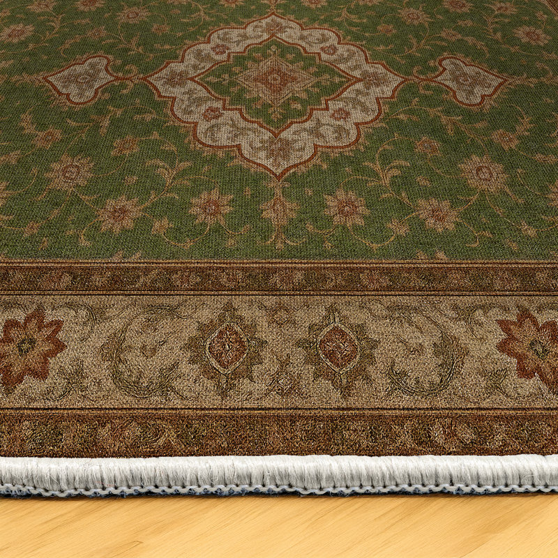 Tapis vert en coton et polyester à imprimé numérique Trapp Collection, Rond 3 pi 4 po