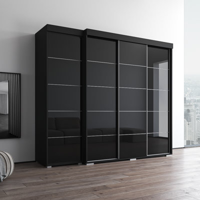 Aria 94.1" Modern Wardrobe with Adjustable Shelves, Hanging Rod, Glass Fronts