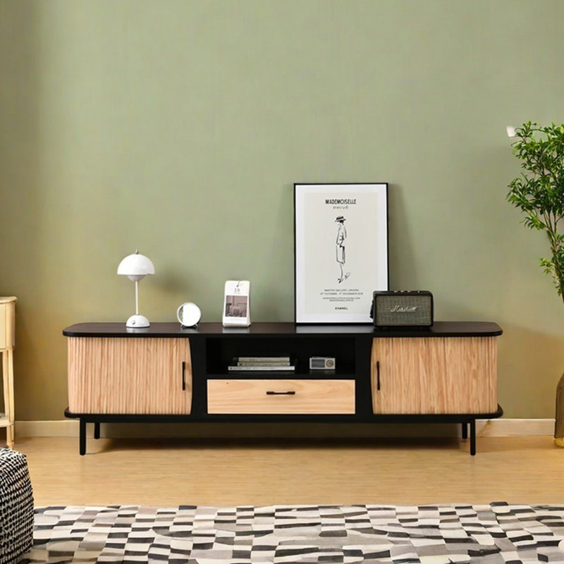 Meuble télé en bois massif de style rétro, 70.86"