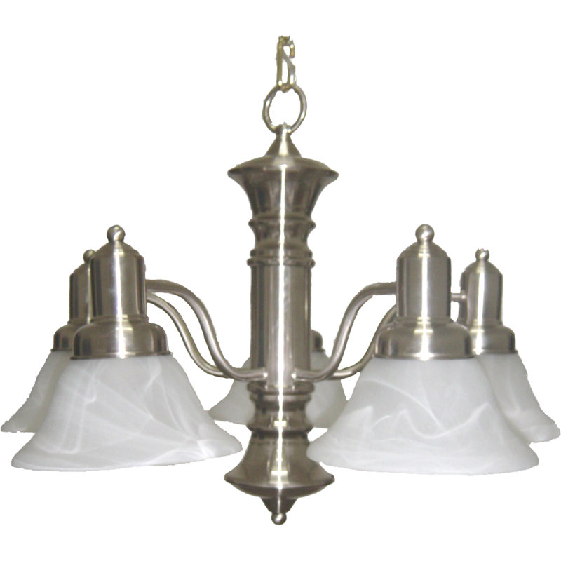 Lustre classique/traditionnel ombré 5 lumières Harrold, Nickel satiné avec abat-jour Marble