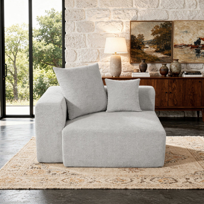 Chaise longue rembourrée en velours côtelé Osterhus, Gris clair