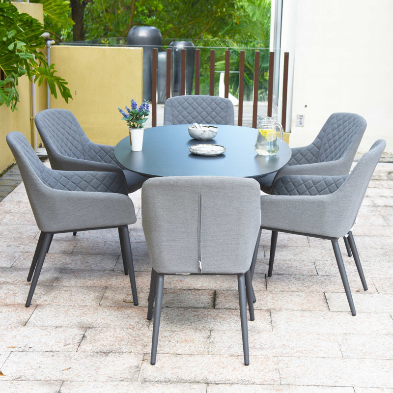 Ironton Outdoor Fabric 6 Seat Oval Dining Set - Grey, Grey