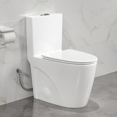 Reno 1.1/1.6 GPF Dual Flush Elongated Bowl Modern One-Piece Toilet in White (Seat Included)