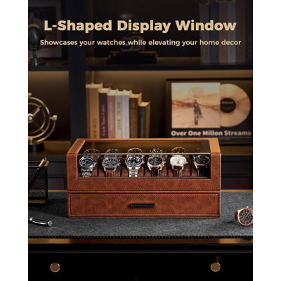 Watch Box For Men, 12 Slots Watch Display Holder With Clear Acrylic Top, Large Capacity PU Leather Case With Drawer Organizer, Jewelry Storage, Ideal Fathers Day Gift For Dad -Brown