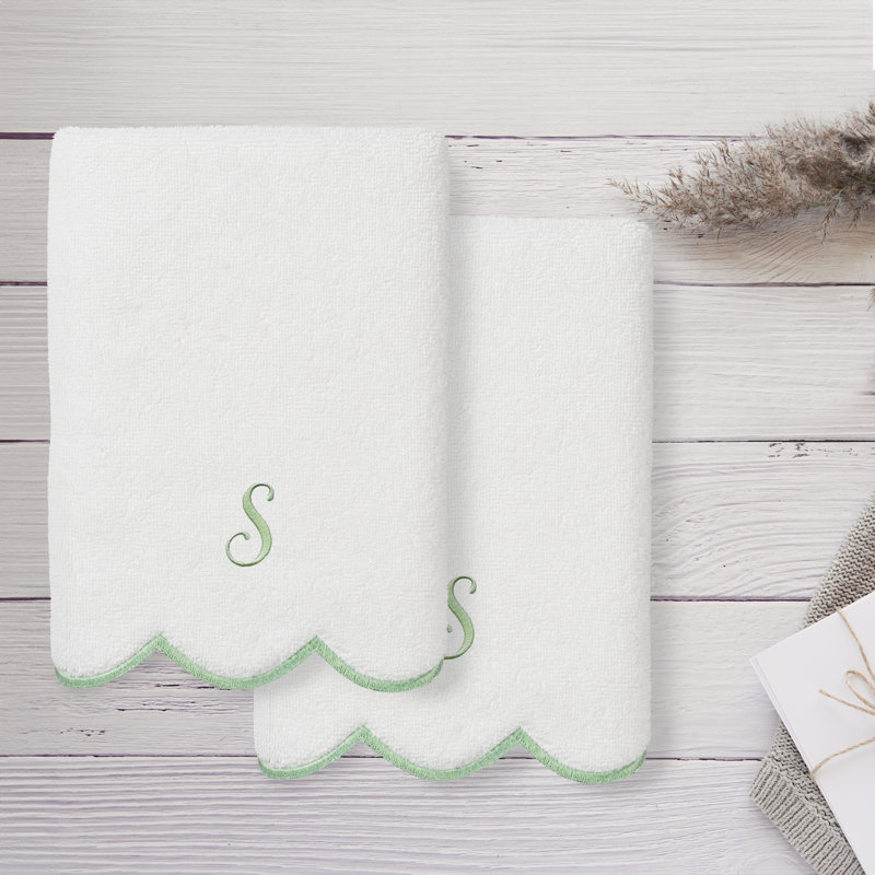  Ensemble de serviettes 100% coton turque ADORNIA, S, Blanc/vert, Ensemble de 2 essuie-mains