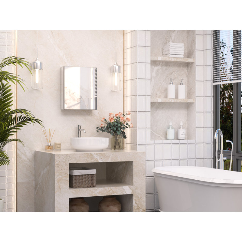 Armoire à pharmacie en aluminium à miroir avec 2 tablettes Omeed, H 20 po x l 16 po x P 5 po, Argent argent