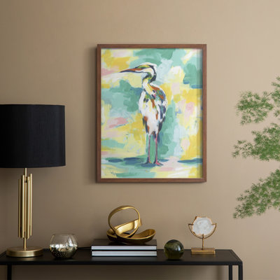 Bright Heron Fresco IV, reproduction encadrée - bois massif