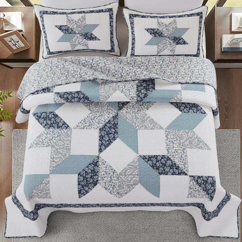 Literie matelassée en coton délavé pour chambre de ferme, King