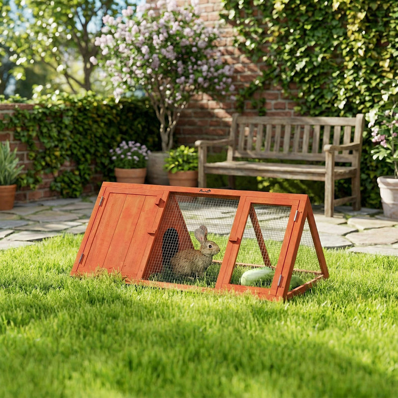 Rabbit Hutch Wooden Outdoor Guinea Pig Hutch with Run and Doors, Orange
