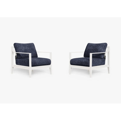 White Aluminum Outdoor Armchair Conversation Set, Deep Sea Navy