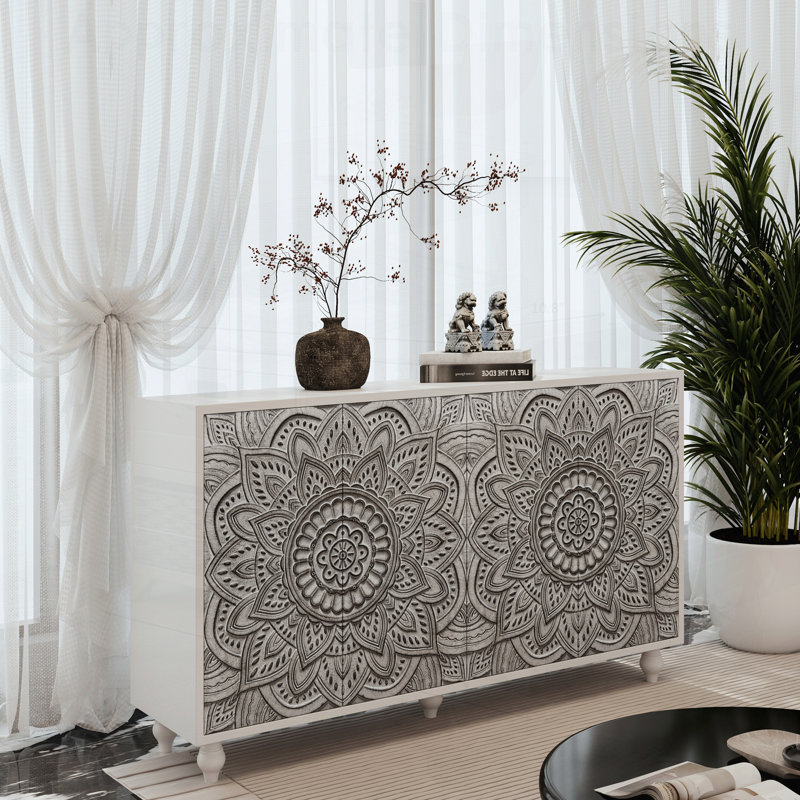 Buffet Boho Mandala 3D Embossed Buffet, White