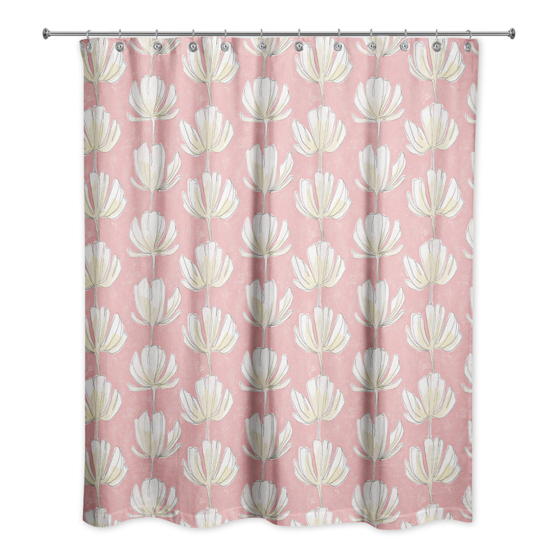 Rideau de douche rose à motif floral