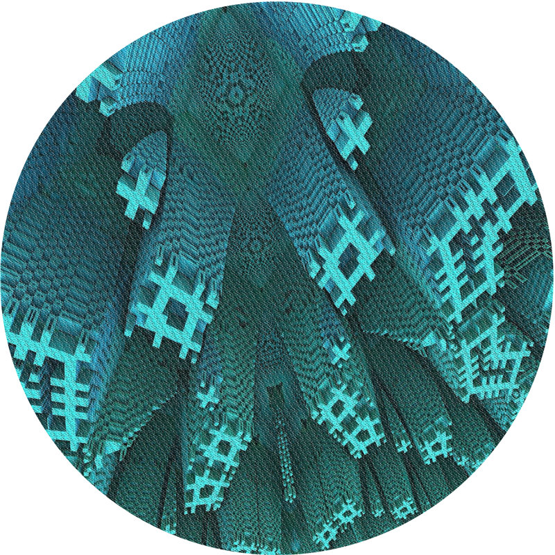 Tapis bleu aqua tissé à la machine, Rond 8 pi
