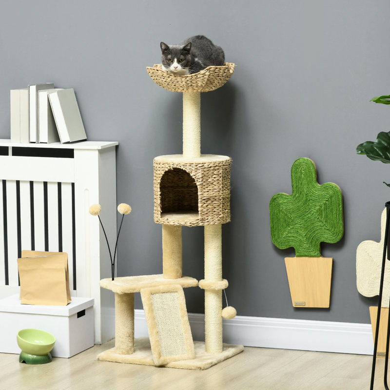 Aire de jeu 45 po pour chat - avec poteaux à griffer, rampe, plateformes, lit beige