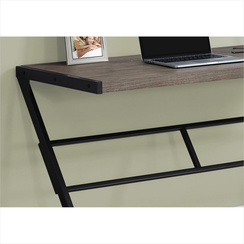 Bureau d'ordinateur avec base en métal en forme de Z, surface de travail compacte 48 en stratifié beige lin et acier noir, rectangle contemporain