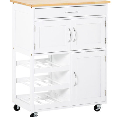 Mobile Kitchen Island With Wine Storage And Maneuverability - White Rack Accessible Feature