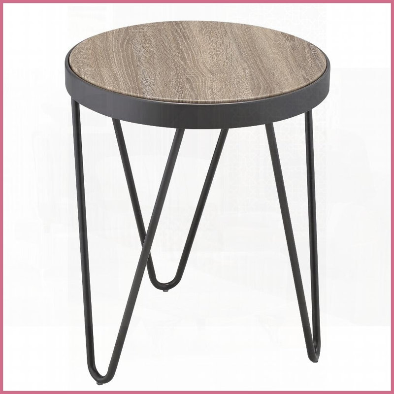Circulaire chêne gris patiné & amp; Table basse noire - polyvalente pour les petits espaces Pieds en métal stables