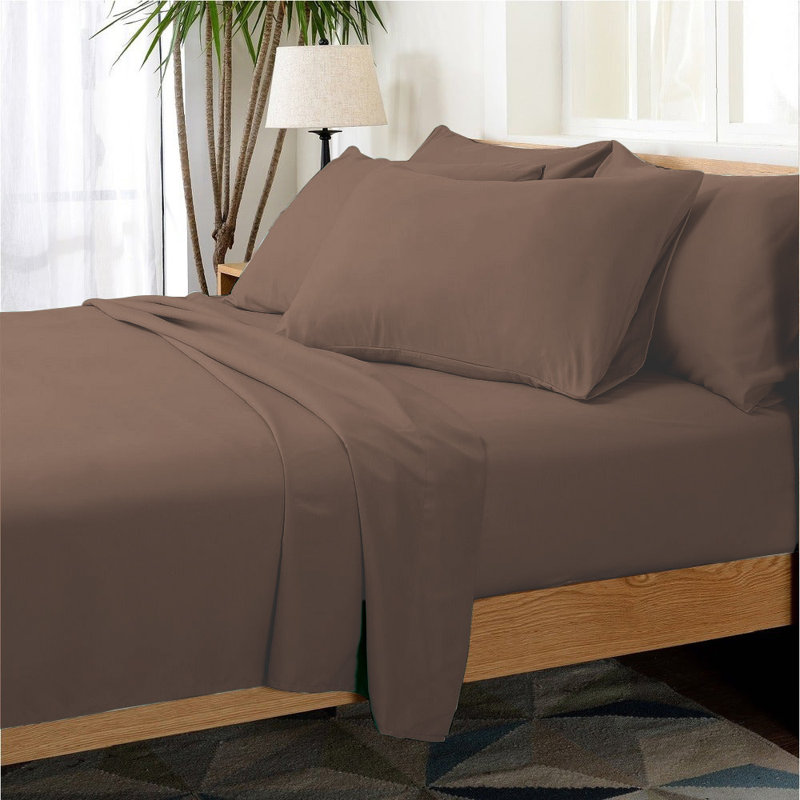 Microfiber Sheet Set, King Sheet Set + 1 Fitted Sheet + 4 Pillowcase, Brown/Chocolate