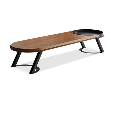 62.99" Tan+Black Oval Solid Wood+Iron Butterfly Leaf  Dining Table