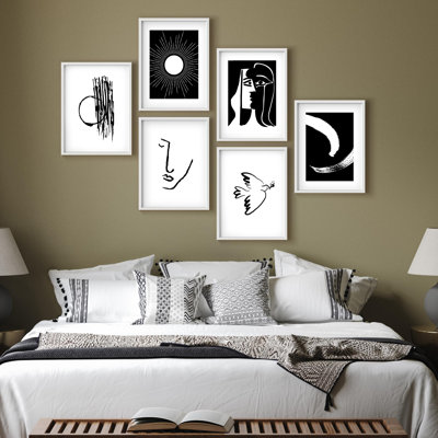 Framed Wall Art Print Gallery Set Decor, Minimalist Black and White Geometric Line Illustrations Modern Decorative for Living Room, Bedroom, Office