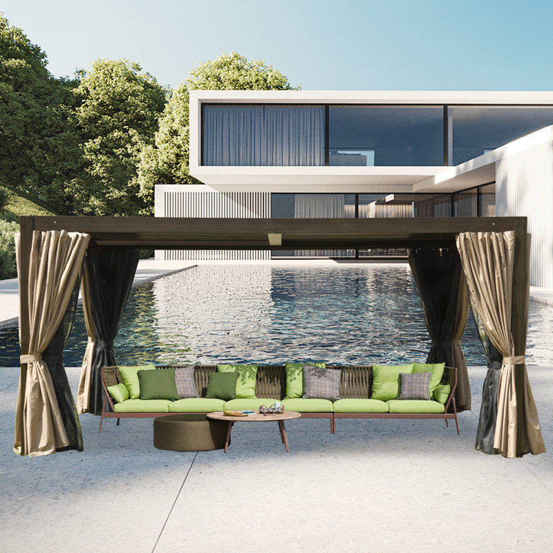 Aluminum Pergola Gazebo with Louvered Roof Canopy, 13 ft x 10 ft, Brown