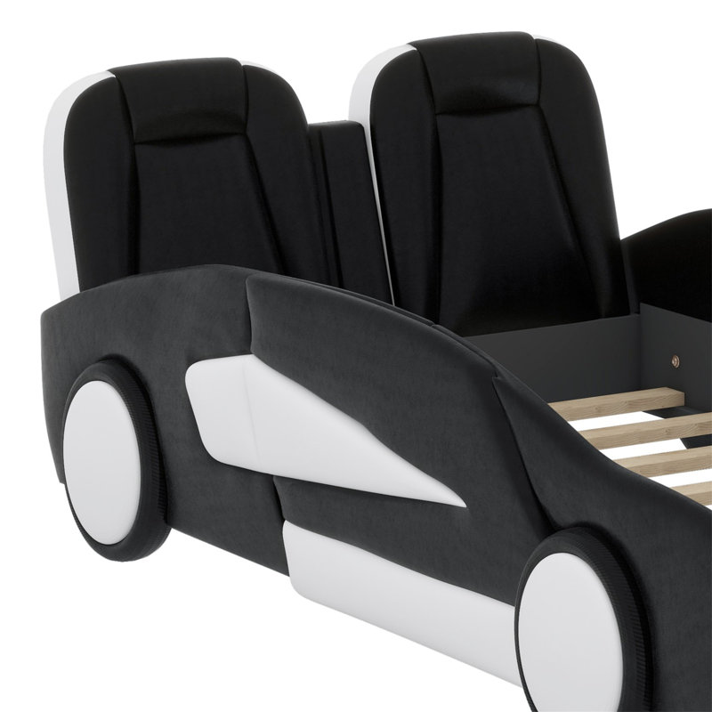 Race Car-Shaped Platform Bed With Wheels, Black