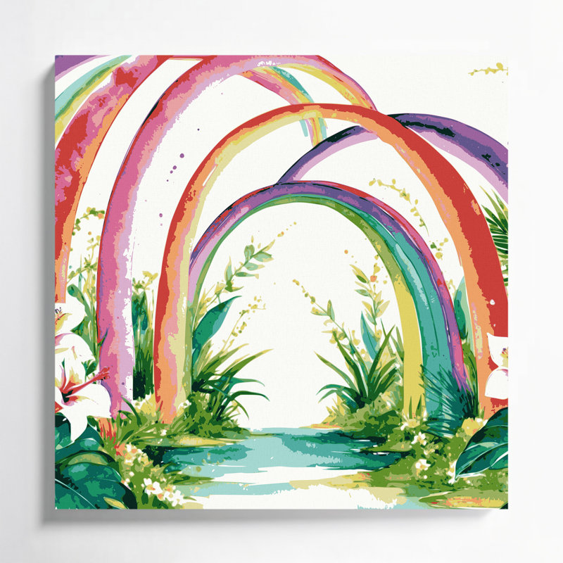 Art mural sur toile hawaïen arc-en-ciel blanc, H 12 po x l 12 po