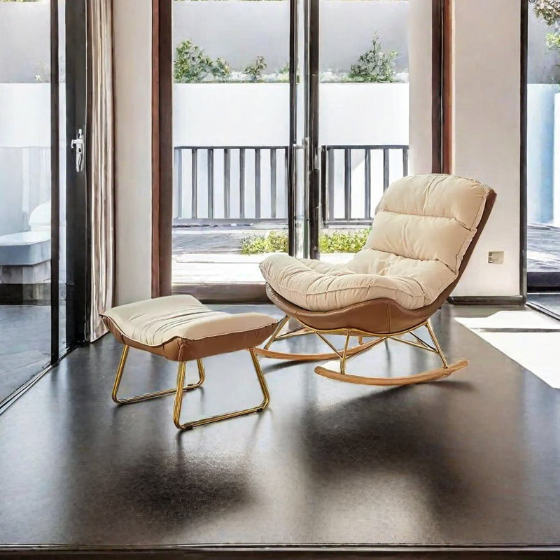 Chaise berçante élégante, confortable et décontractée, Brun clair / or