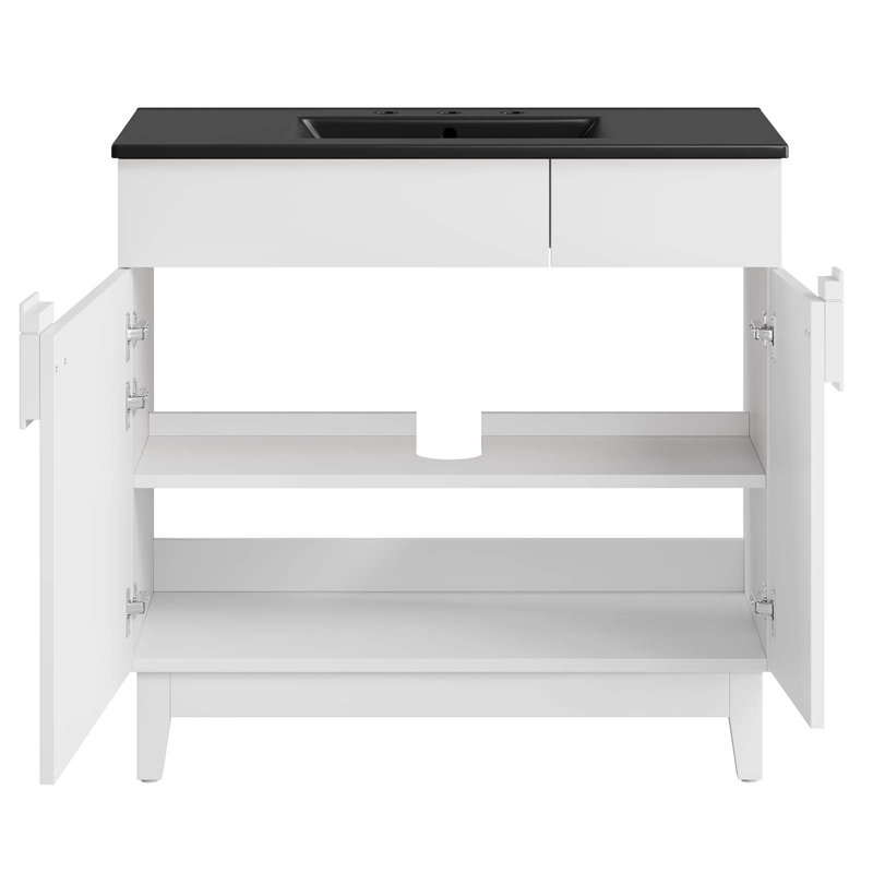 Modway Miles 36'' Free Standing Single Bathroom Vanity with Ceramic Top, White, Black
