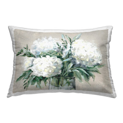 Full Hydrangeas in White Outdoor Printed Pillow by Alex Black