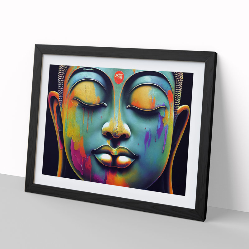 XH1022-6566X Paint Drip Buddha Vol.3 - Single Picture Frame Print, Black, 25cm H x 34cm W x 2cm D