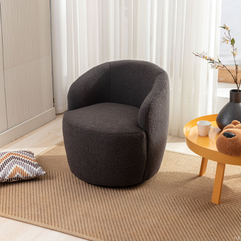Swivel Accent Armchair Barrel Chair With Powder Coating Metal Ring, Dark Gray Wool
