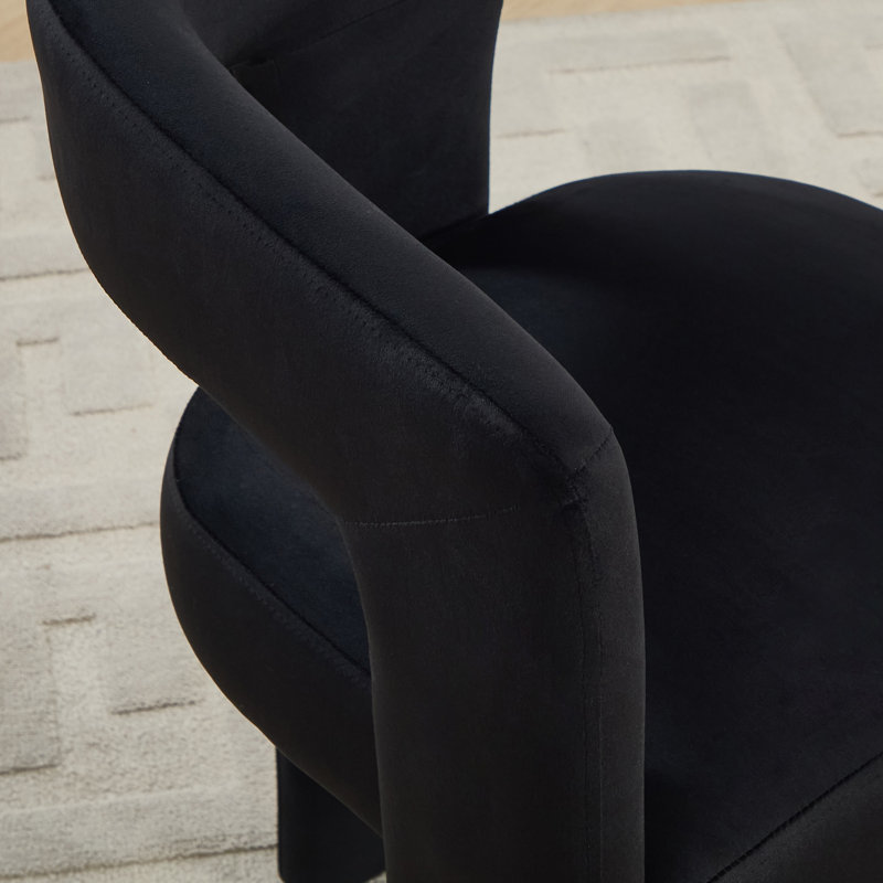 Modern Upholstered No Assembled Barrel Dining Chair, Black