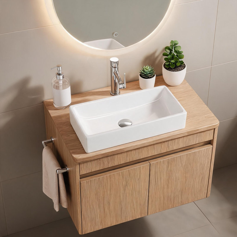 20 x 14 in. Integrated White Ceramic Bathroom Sink with Single Faucet Hole and No Overflow for Modern Vanities