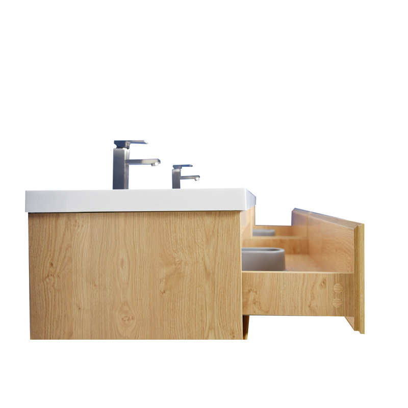 Bobijo 83.5'' Double Bathroom Vanity with Plastic Top, English Oak